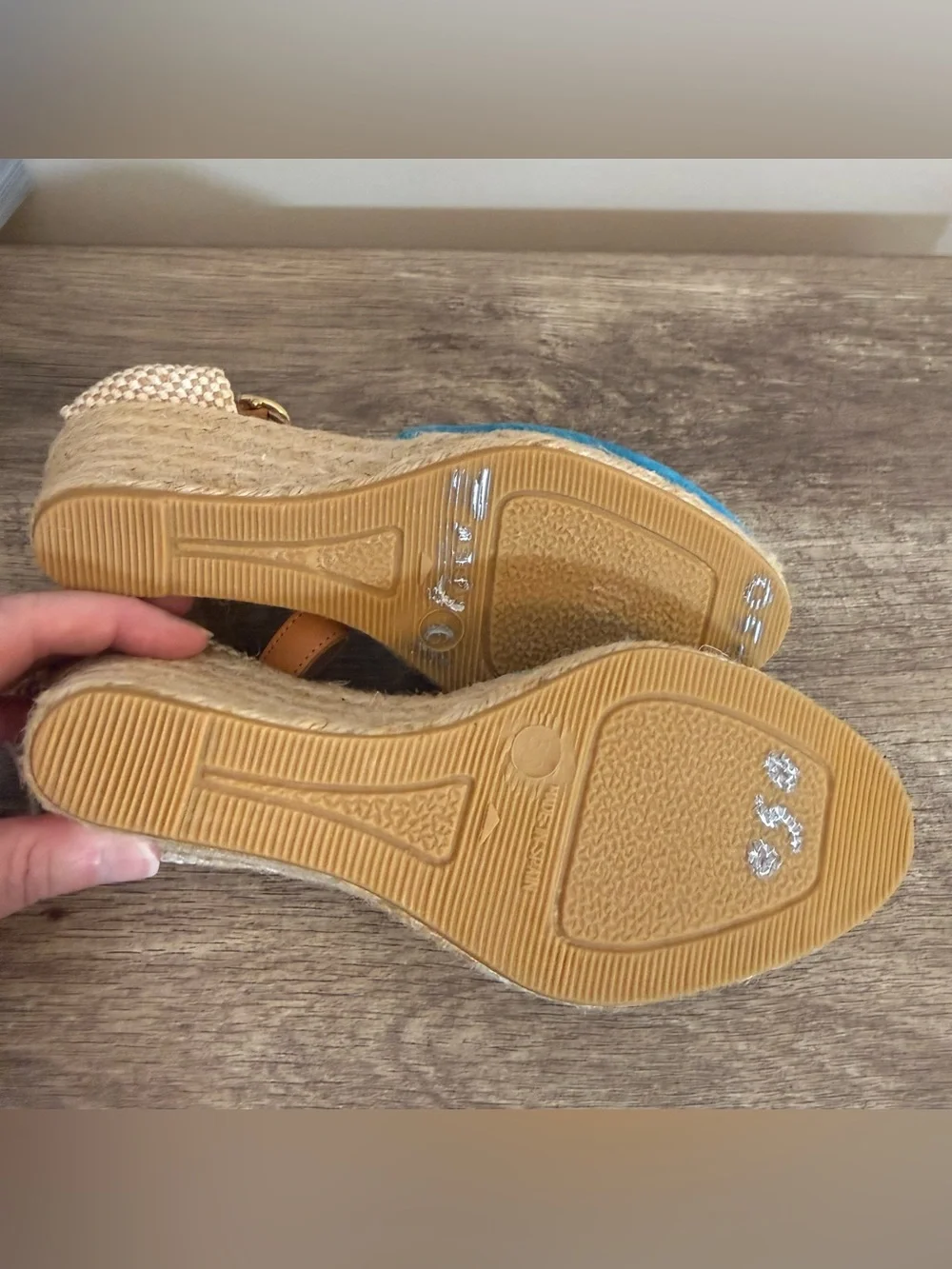 Kanna Wedge Espadrilles Blue Suede Women’s US Sz 6 Made in Spain Resort vacation